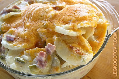 Фото рецепта: Запеченный картофель с ветчиной и сыром