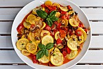 Фото рецепта: Соте из кабачков, помидоров, грибов и перца