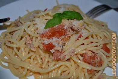 Фото рецепта: Спагетти с тунцом и помидорами