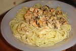 Фото рецепта: Спагетти с мидиями и креветками