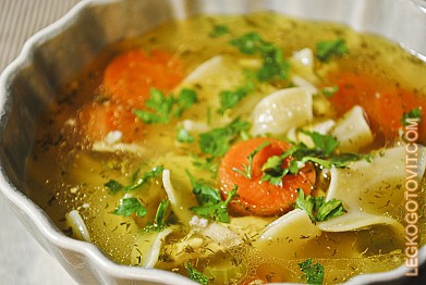 Фото рецепта: Домашний куриный суп с лапшой