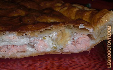 Фото рецепта: Пирог с семгой из слоеного теста