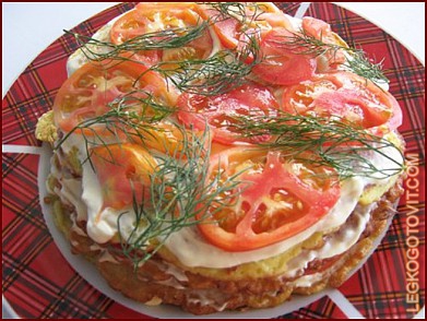 Фото рецепта: Закусочный торт из кабачков